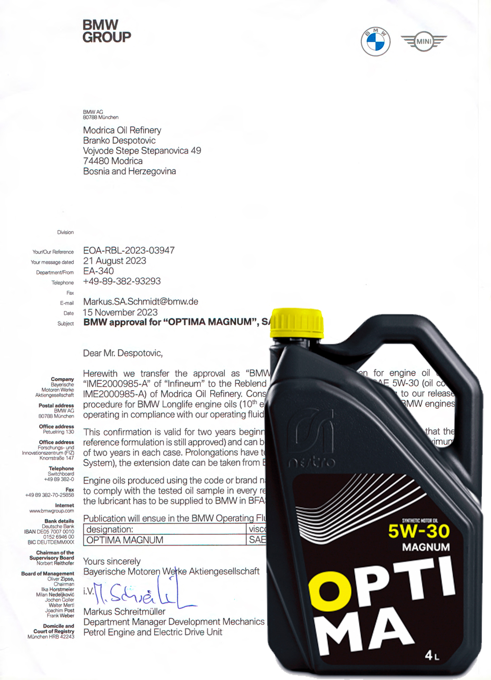 BMW LL-01 - Optima Magnum SAE 5W-30 do 15.11.2025