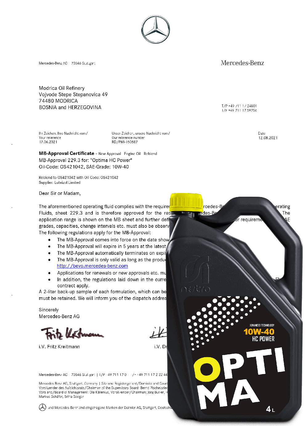 MB-Approval 229.3 - Optima HC Power SAE 10W-40 - do 12.08.2026
