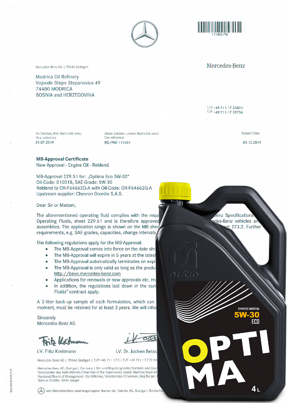 Mercedes-Benz - MB-Approval 229.51 - Optima Eco 5W-30 vazi do 09.12.2024