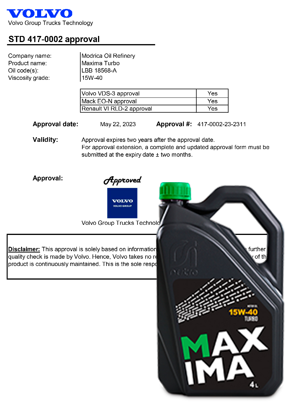 VOLVO VDS-3_Maxima_Turbo_15W-40 May 2023