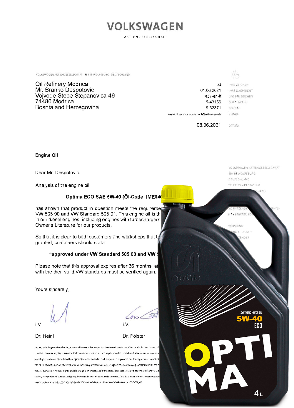 VW - Optima ECO SAE 5W-40 - VW 505 00 - 5205 01 - do 08.06.2024